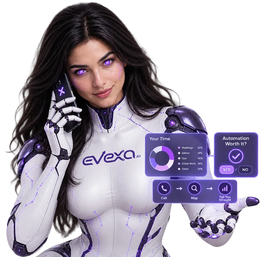 Evexa on a call, holding a panel that maps where your time goes